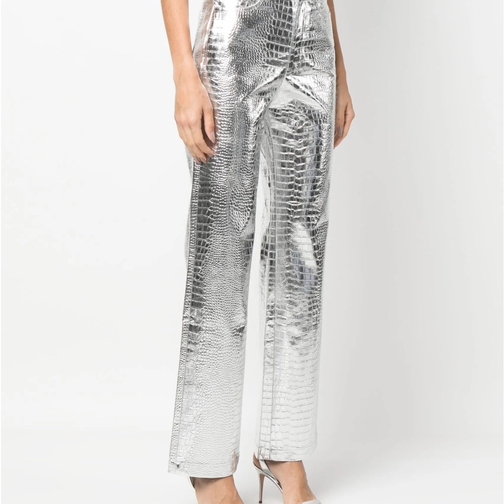Glamorous Silver Embossed Women's Pants